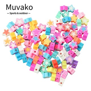 Muvako สายลูกปัดดินโพลิเมอร์ ยืดหยุ่น ลายดาวห้าแฉก 10 มม. คละสี 100 ชิ้น สําหรับทําเครื่องประดับ สร้อยข้อมือ 100 ชิ้น