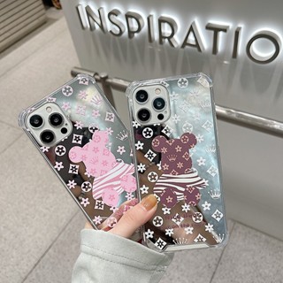 Bella _ เคสป้องกันโทรศัพท์มือถือ แบบนิ่ม ลายหมี มีกระจก สําหรับ iphone XR XS 11 12 13 14 15 pro max mini S PLUS