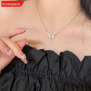 Lovespace สร้อยคอโซ่ โลหะผสม จี้รูปดาวสี่แฉก เรียบง่าย เครื่องประดับสําหรับผู้หญิง H9M4