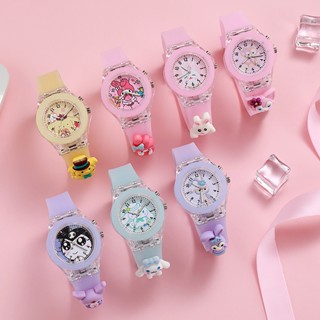 Sanrio Kuromi Hello Kitty นาฬิกาข้อมือดิจิทัล มีไฟ LED 7 สี สําหรับเด็กนักเรียนผู้ชาย ผู้หญิง