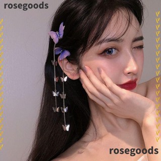 Rosegoods1 กิ๊บติดผม อัลลอย รูปผีเสื้อ ประดับพู่ พลอยเทียม เครื่องประดับแฟชั่น สไตล์วินเทจ สําหรับเด็กผู้หญิง 1 คู่