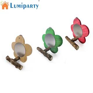 Lumiparty กระจกนก พร้อมคอนนกแก้ว ขาตั้งไม้ รูปดอกไม้ ของเล่นกรงนก อุปกรณ์สัตว์เลี้ยง