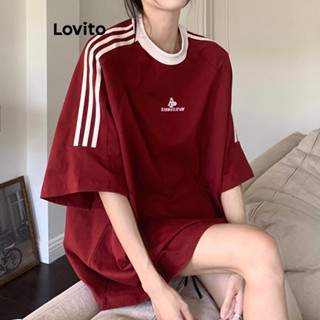 Lovito เสื้อยืดลําลอง ลายทาง สําหรับผู้หญิง LNA19098 (สีแดง)