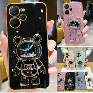 Cartoon Bling Star glitter powder Quicksand 3D Bear Astronaut holder Casing OPPO Reno 2 4 5 6 Z F Reno 4 Reno 6 Reno 5 4G 5G Candy 6D Straight Edge Fine hole Electroplate Soft Thin Phone Case MMT 14