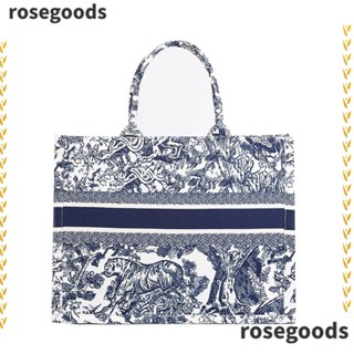 Rosegoods1 กระเป๋าสะพายไหล่ กระเป๋าถือ ผ้าฝ้าย ผ้าลินิน ขนาดใหญ่ จุของได้เยอะ ปักลาย หรูหรา สําหรับสตรี