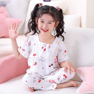 ชุดนอนแขนสั้น ลาย Hello Kitty Kawaii Sanrio Mymelody Kuromi น่ารัก สําหรับเด็กผู้หญิง 2 ชิ้น [BL]