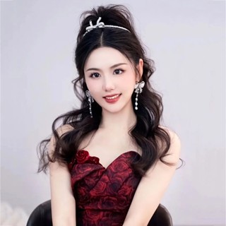 Bridal headdress Korean fairy beauty bow hairband simple hairpin earrings wedding dress modeling accessories