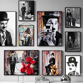 โปสเตอร์ผ้าใบ พิมพ์ลาย Charlie Chaplin สําหรับตกแต่งผนังบ้าน ห้องนั่งเล่น