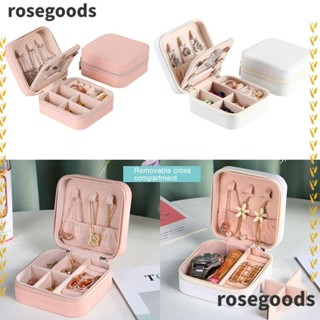 Rosegoods1 กล่องเครื่องประดับ แบบพกพา พร้อมกระจก ต่างหู แหวน ของขวัญ