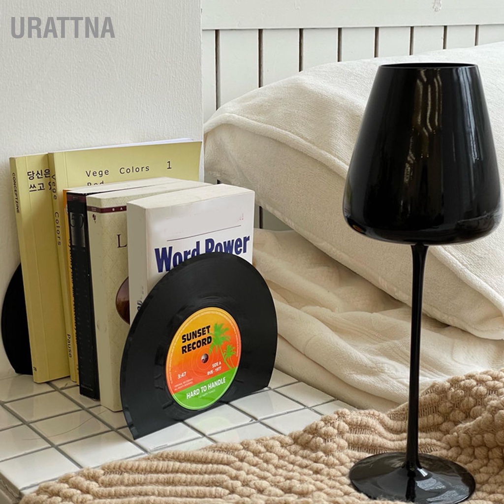 Urattna ที่ตั้งหนังสือ 2 ชิ้น รูปแผ่นเสียงไวนิล ที่ตั้งหนังสือ สไตล์วินเทจ
