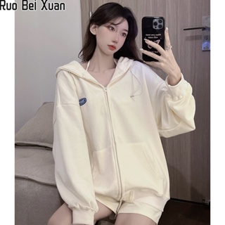 Ruo Bei Xuan เสื้อคาร์ดิแกนเสื้อกันหนาวมีฮู้ดใหม่สำหรับผู้หญิง