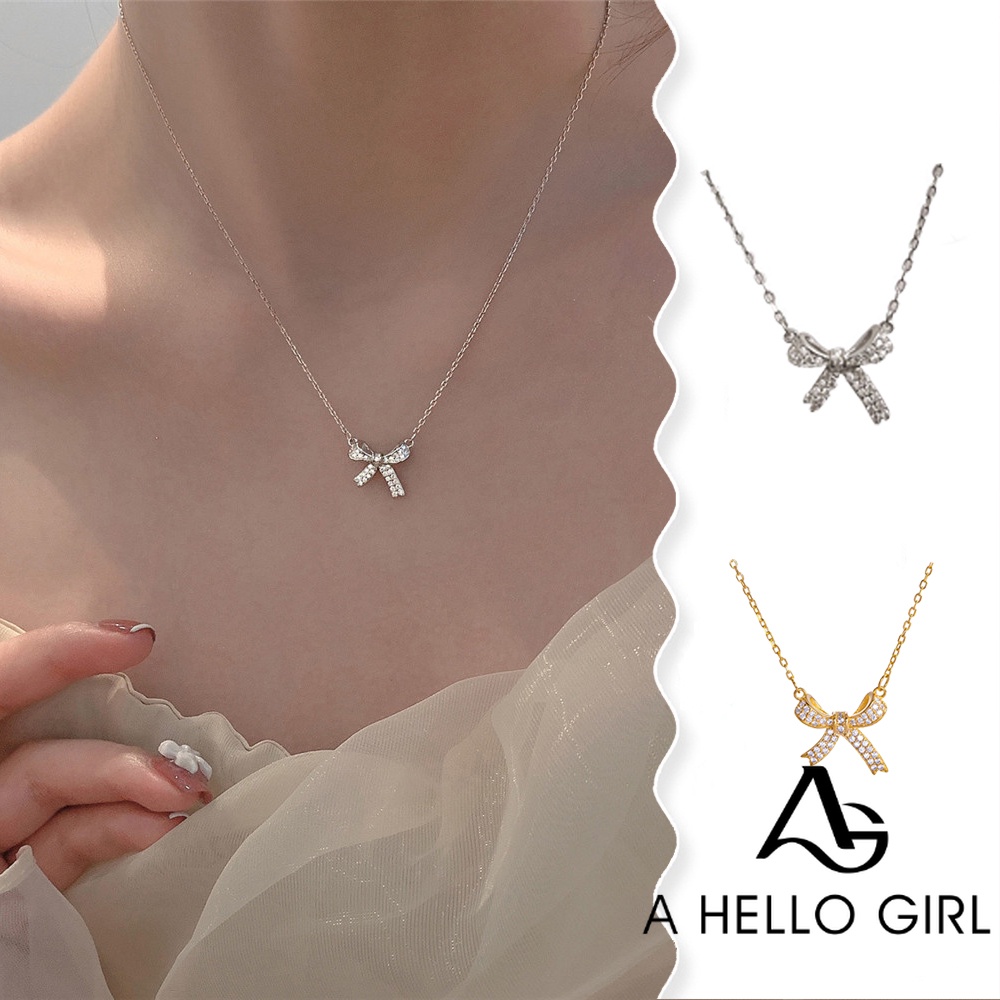 A HELLO GIRL สร้อยคอโซ่ ประดับโบว์ หรูหรา ระดับไฮเอนด์ สําหรับผู้หญิง