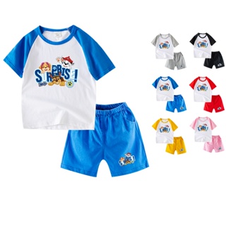 พร้อมส่ง เสื้อยืดแขนสั้น ผ้าฝ้าย 100% พิมพ์ลายการ์ตูน Paw Patrol 6 สี และกางเกง สําหรับเด็ก KC011