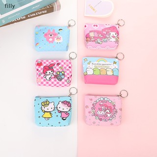 SANRIO พวงกุญแจ กระเป๋าสตางค์ หนัง PU ลายการ์ตูนคิตตี้น่ารัก ขนาดเล็ก