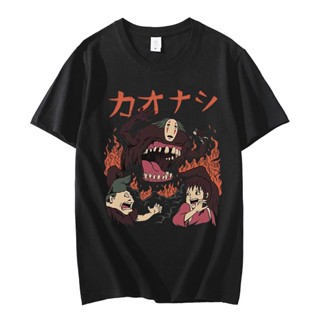 เสื้อยืด พิมพ์ลายการ์ตูนอนิเมะ Spirit Away Totoro Studio Ghibli No Face Man Miyazaki Hayao Manga Harajuku โอเวอร์ไซซ์ สไตล์ญี่ปุ่น สําหรับผู้ชาย