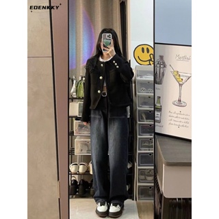 EOENKKY กางเกงขายาว กางเกงยีสน์ผู้หญิง ทรงหลวม ๆ ตรง Retro Hip Hop Pants 2023 NEW Style  Comfortable Korean Style Stylish Unique A97L0QS 36Z230909