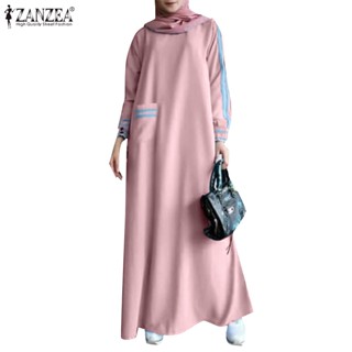 Hijabista ชุดเดรสแขนยาว คอกลม แต่งกระเป๋าด้านหน้า สไตล์มุสลิม สําหรับผู้หญิง