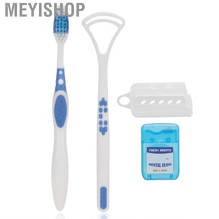 Meyishop 3pcs/set Oral Cleaner Effective Cleaning Flexible PP Material Tongue Scraper  Brush Dental Floss Kit for Adults