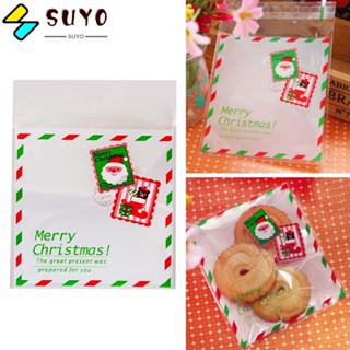 Suyo ถุงกระดาษแก้วพลาสติก ลาย Merry Christmas สําหรับใส่บัตร ของขวัญ ปาร์ตี้ 100 ชิ้น