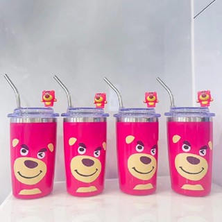 แก้วน้ำหมีล๊อตโซ่ Lotso แก้วเก็บความเย็นสุดคูล ลายหมีลอตโซ่ สแตนเลสน่ารักสีชมพูเย็นถ้วย ของขวัญหลอดสแตนเลส