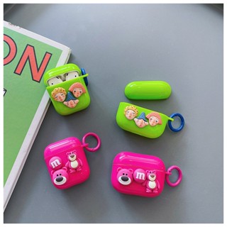 เคสหูฟัง กันตก ลายการ์ตูนหมี สตรอเบอร์รี่ สีแดงกุหลาบ สําหรับ AirPods 1 2 3 Pro