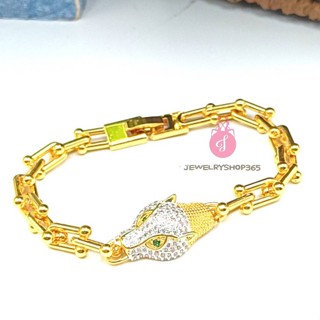 JJISHOP1  jewelryshop k114 สร้อยข้อมือหัวเสือ สร้อยข้อมือ  ทองฝังเพชร czแท้ ชุบทอง 5 ไมครอน