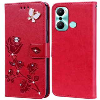 เคสโทรศัพท์มือถือหนัง ซิลิโคน พิมพ์ลายดอกกุหลาบ ลายนูน สําหรับ Infinix Hot 20 Play 4G X6825