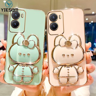 เคสโทรศัพท์มือถือ ลายกระต่ายน่ารัก พับได้ พร้อมกระจกแต่งหน้า แบบพกพา สําหรับ Vivo Y22 Y22S Y16 Y02 Y02S Y35 Y15A Y15S Y01