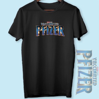 เสื้อแขนสั้น เสื้อยืดผ้าหนา ราคาส่ง tshirt VACCINATED PFIZER BLACK PANTHER MARVEL T SHI