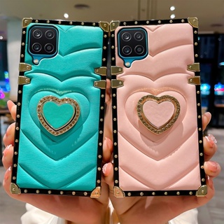 For iPhone XR XS 14 Plus 11 12 13 Pro MAX Love Heart Pattern Leather Square Phone Case With Bracket