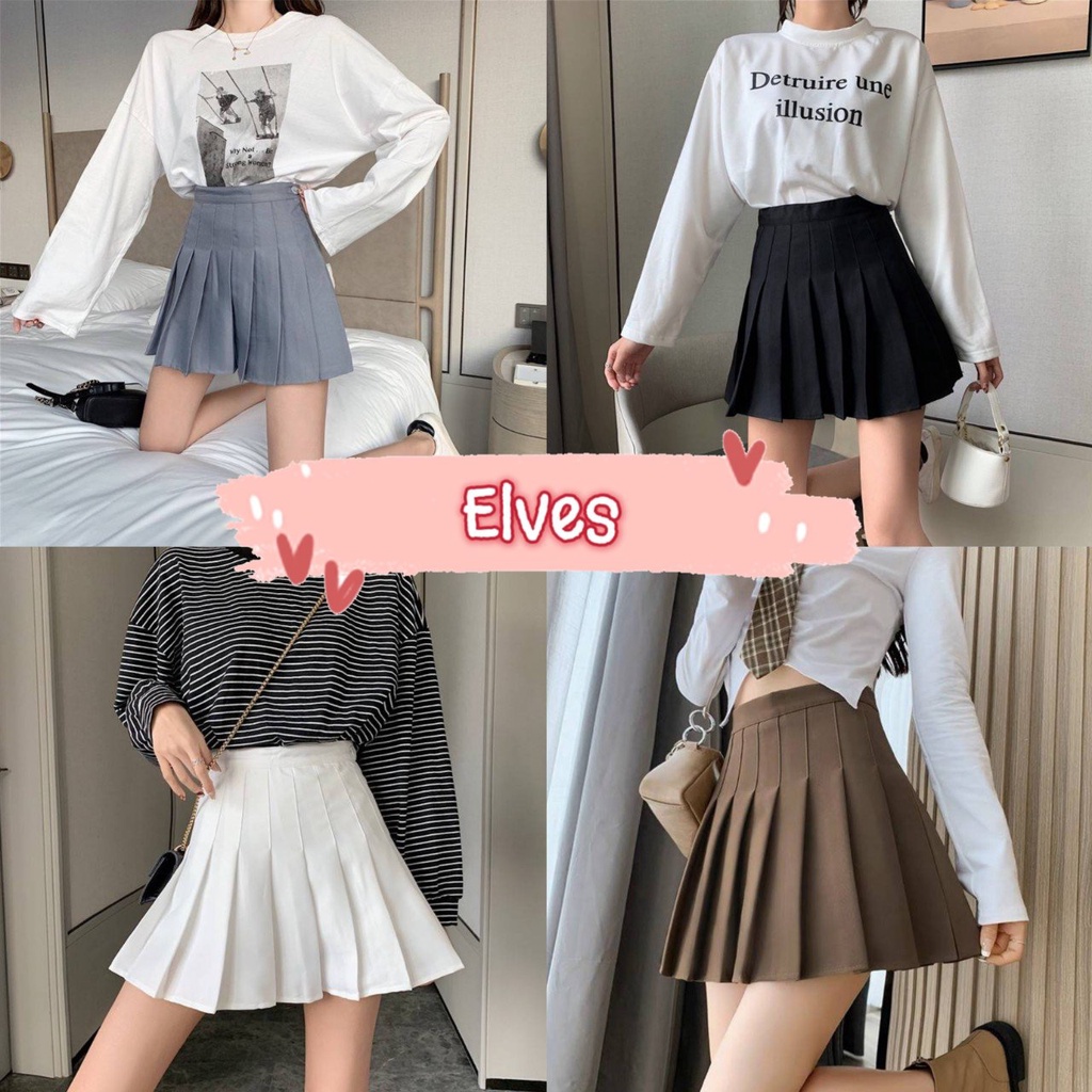Elves พร้อมส่ง กระโปรงทรงนักเรียนญี่ปุ่น มีซับในผ้าบางๆ คิ้วท์ๆใส่สบาย ~8588~ -NZ
