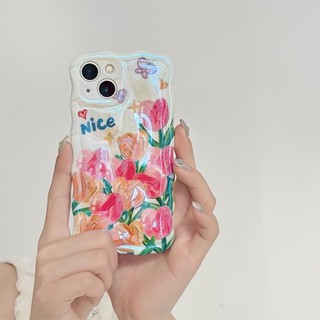 เคสโทรศัพท์มือถือแบบนิ่ม กันกระแทก ลายภาพวาดสีน้ํามัน ดอกทิวลิป 3D สําหรับ iPhone 14 Pro Max 13 12 11 Pro Max