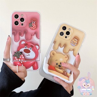 เคสโทรศัพท์มือถือ ฝาพับ กันกระแทก ลายหมีสตรอเบอร์รี่ 3D สําหรับ iPhone11 12 13 14 pro max 7 8p xsmax XR xs