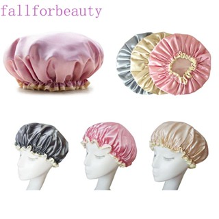 Fallforbeauty หมวกอาบน้ําผ้าซาตินสองชั้นกันน้ําสําหรับผู้หญิง