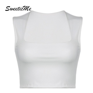 Sweeticme เสื้อกล้าม คอสี่เหลี่ยม เข้ารูป สีพื้น เซ็กซี่ แฟชั่นใหม่ สําหรับผู้หญิง 2023