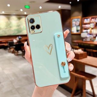 เคสโทรศัพท์มือถือ ซิลิโคน กันกระแทก ลายหัวใจ พร้อมที่ตั้งวาง หรูหรา สําหรับ Vivo Y21A Y21E Y21T Y21S Y21 2021 Y33S Y33T Y21G V2111 V2110 V2109 V2135 V2140