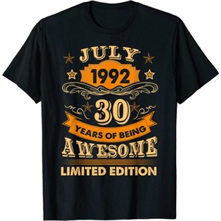 30Year Old Gift July 1992 30Th Birthday Great Gift Tee T-Shirt เสื้อยืดคอกลม