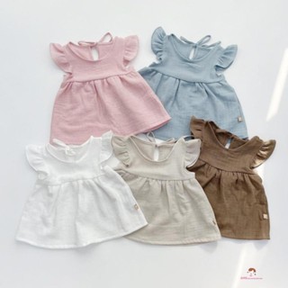 Innocence- ชุดเสื้อยืดแขนระบาย และกางเกงขาสั้นลําลอง ยืดหยุ่น สีพื้น แฟชั่นฤดูร้อน สําหรับเด็กผู้หญิง