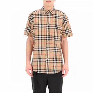 **do** เสื้อเชิ้ตแขนสั้น Burberry Check Cotton ผู้ชาย สินค้าใหม่ ของแท้