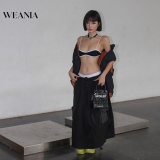 Weania เสื้อครอปท็อป แขนกุด ผ้าถัก บล็อกสี แฟชั่นฤดูร้อน สําหรับผู้หญิง