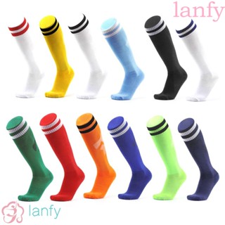 Lanfy ถุงเท้าเบสบอล ผ้าฝ้าย สแปนเด็กซ์ ลายทาง กันลื่น สําหรับเด็ก