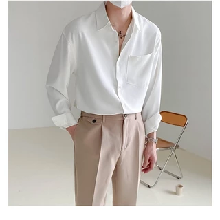 Shirt C46 เสื้อเชิ้ตแขนยาวชาย สีพื้น เสื้อเชิ้ตชาย เชิ้ตทำงาน เชิ้ตลำลองชาย