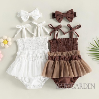 Babygarden-3-18 เดือน เด็กผู้หญิง ฤดูร้อน แขนกุด สีพื้น รอมเปอร์ สายรัด พร้อมที่คาดผม