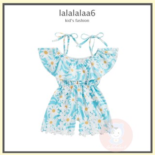 Laa6- ชุดจั๊มสูท แขนกุด คอปก ลายดอกไม้ สีฟ้า แฟชั่นฤดูร้อน สําหรับเด็กผู้หญิงวัยหัดเดิน