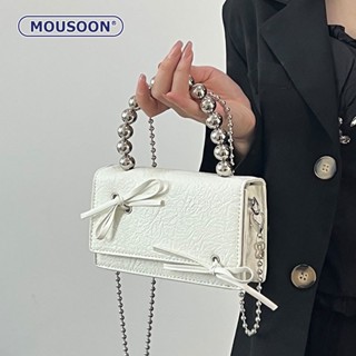 MOUSOON กระเป๋าสะพายสตรีสายโซ่ยุโรปและอเมริกาพื้นผิวขั้นสูง Mini Bow Solid Color Phone Bag