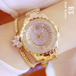 Bs Gold Diamondผู้หญิงนาฬิกา2021แบรนด์ที่มีชื่อเสียงแฟชั่นหรูหราRhinestoneสุภาพสตรีนาฬิกาข้อมือควอตซ์กันน้ําของขวัญReloj Mujer
