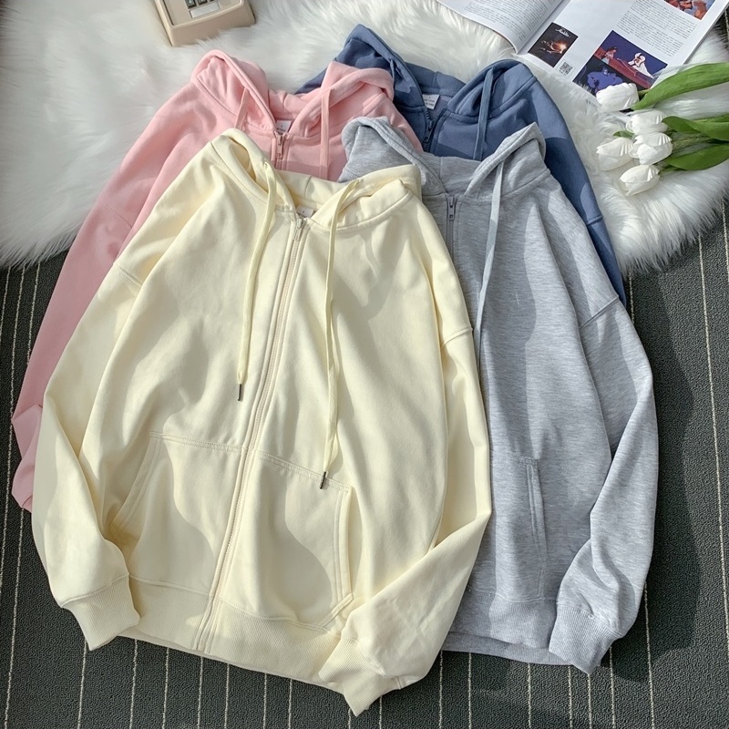 เสื้อคาร์ดิแกนแขนยาวลําลอง มีฮู้ด ทรงหลวม สีพื้น แฟชั่นฤดูใบไม้ผลิ และฤดูใบไม้ร่วง สไตล์เกาหลี มี 7 