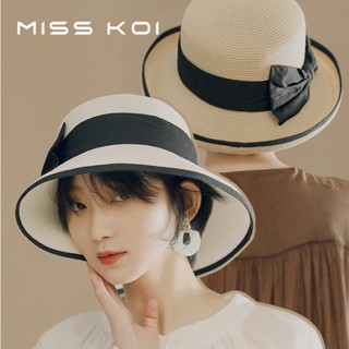 Misskoi [พร้อมส่ง] หมวกฟาง ประดับโบว์ พับได้ ล้างทําความสะอาดได้ สไตล์ฝรั่งเศส ย้อนยุค เหมาะกับฤดูใบไม้ผลิ ฤดูร้อน สําหรับผู้หญิง