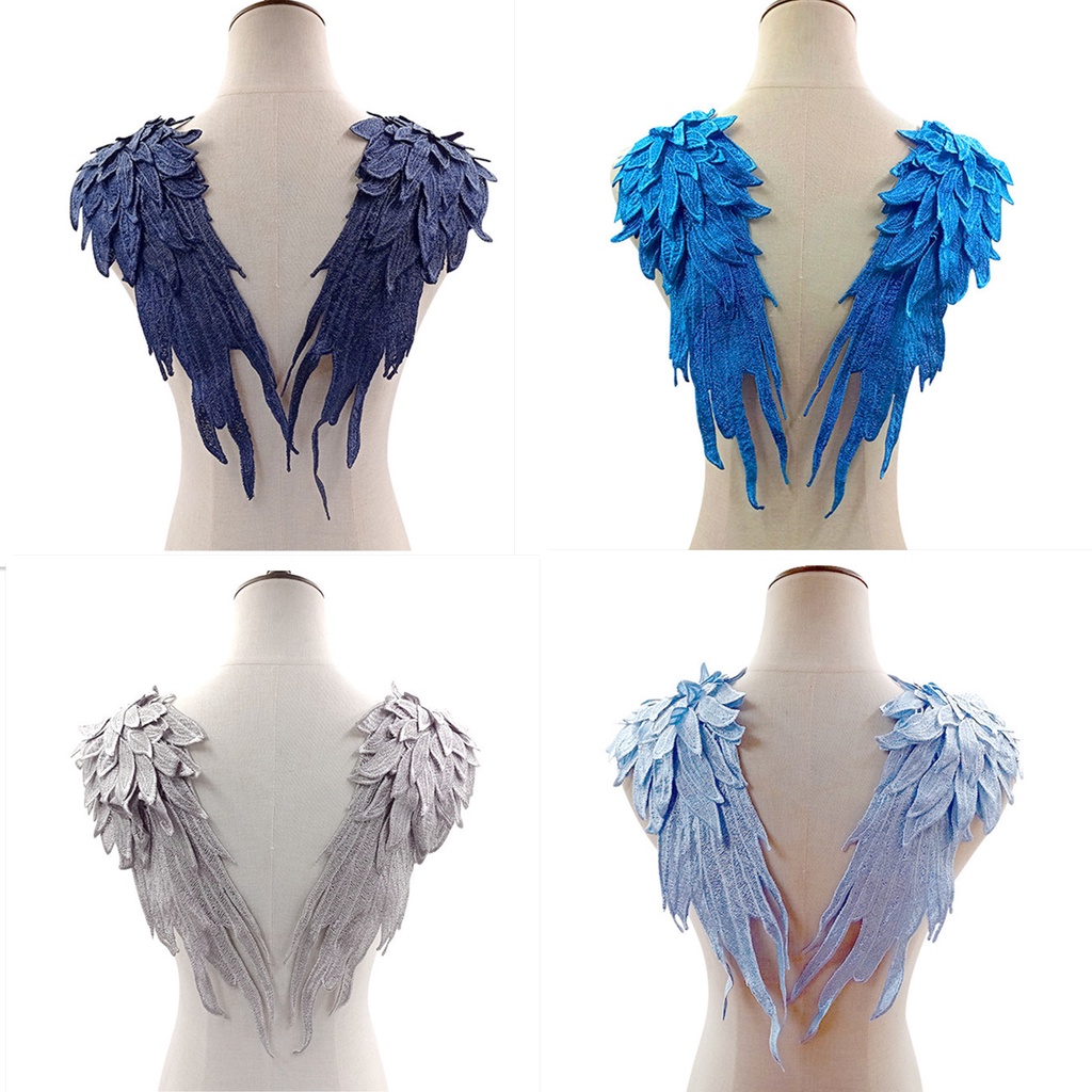 【1 คู่】ผ้าถักนิตติ้ง ปักลายปีกนางฟ้า ขนาดใหญ่ DIY ลดราคา JY