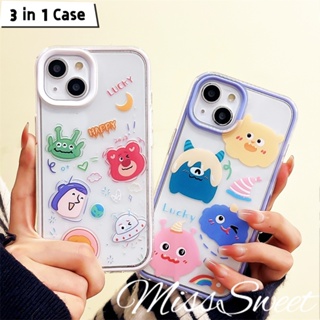 3 in 1 เคสโทรศัพท์มือถือแบบนิ่ม TPU ลายการ์ตูนมอนสเตอร์ สําหรับ iPhone 14 13 12 11 Pro Max X XR Xs Max 8 7 Plus SE 2020